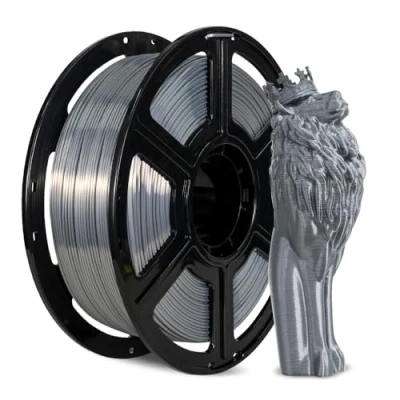 Abbildung von FLASHFORGE 3D Drucker Filament, Seiden Filament 1,75 mm, 1 kg Spule, Maßgenauigkeit +/ 0,02 mm für FDM Drucker, Seidenstruktur und ultra hoher Glanz (Silber)