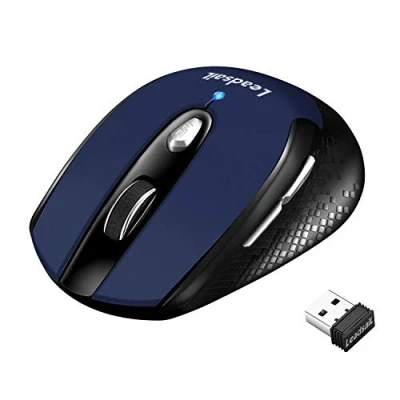 Abbildung von LeadsaiL Leise Kabellose Maus 2,4 GHz 1600 DPI Optical Tracking, 6 Tasten Optische Computermaus, PC mit USB Nano Empfänger, Kompatibel PC, Mac, Laptop Dunkelblau