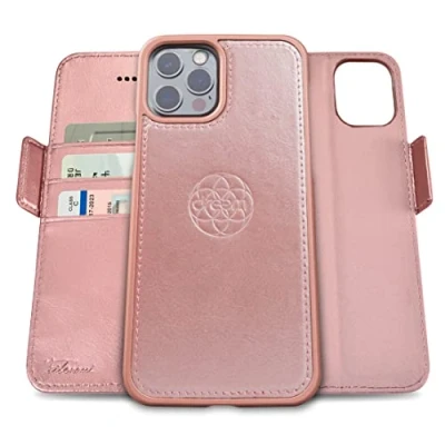 Abbildung von Dreem Fibonacci kompatibel mit iPhone 13 Pro Brieftaschen Etui / 2 in 1 stoßfestes und abnehmbares Folio aus veganem Leder, MagSafe kompatibel, RFID Schutz [Rosa]