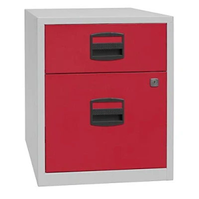 Abbildung von Bisley Home mobiler Beistellschrank PFA, 1 Universalschublade, HR Schublade, Metall, 506 Korpus Lichtgrau, Fronten Kardinalrot, 40 x 41.3 52.8 cm