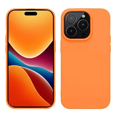 Abbildung von kwmobile Hülle für das iPhone 14 Pro weiche und schlanke TPU Silikon Handyhülle stoßabsorbierendes Flexibles Case kabelloses Laden Fruity Orange