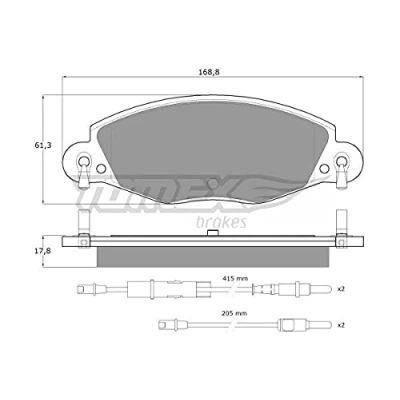 Abbildung von TOMEX brakes TX 13 32 Bremsbelagsatz Vorderachse inkl. Verschleißwarnkontakt mit Zubehör CITROËN: C5 II Schrägheck, I Kombi, Kombi