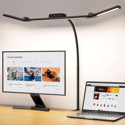 Abbildung von EppieBasic Schreibtischlampe LED Klemmbar,24W 3 Lampenköpfe Dimmbar für Homeoffice, 1200LM Augenschutz Schwanenhals Büro Tischlampe,Monitor Lampe Schwarz 4 Farbtemperatur Helligkeitsstufen 30Min Timer