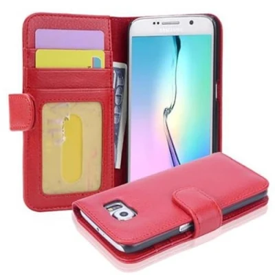 Abbildung von Cadorabo Hülle kompatibel mit Samsung Galaxy S6 aus Premium Kunst Leder Flip Klappbare Stoßfeste Magnetische [Standfunktion] [Kartenfächern] Cover für Tasche in Rot