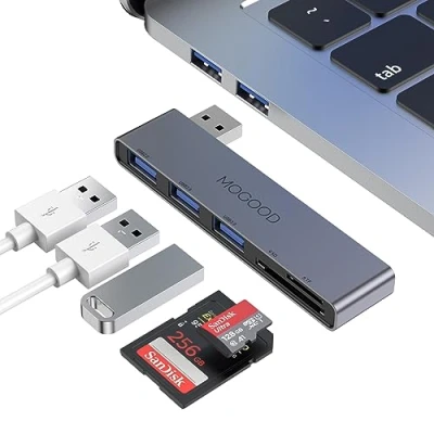 Abbildung von MOGOOD USB 3.0 Hub, Hub mit 5 Port geeignet, in 1 Adapter auf Extension, 2 2.0 Extensionund, SD/TF Kartenleser, geeignet für Laptops, Desktops PC, Xbox