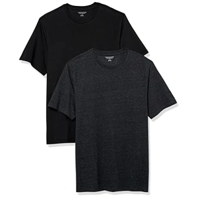 Abbildung von Amazon Essentials Herren Kurzärmliges T Shirt mit Rundhalsausschnitt in normaler Passform, 2er Pack, Dunkelgrau Meliert/Schwarz, XXL