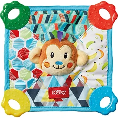 Abbildung von Nuby Schmusetuch mit Beissflächen Beiẞpielzeug für Babys Beiẞ und Spieltuch bunte Farben Tiere können variieren 0+ Monate