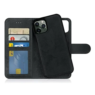 Abbildung von MyGadget Flip Case für iPhone 11 Pro [ abnehmbare Magnet Hülle ] Handyhülle aus Kunstleder Klapphülle mit Kartenfach Schutzhülle in Grau Schwarz