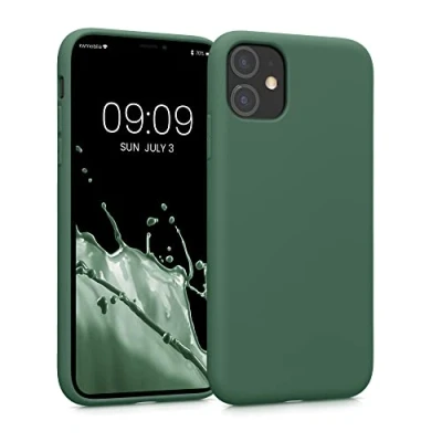 Abbildung von kwmobile Hülle kompatibel mit Apple iPhone 11 gummierte TPU Silikon Handyhülle Schutzhülle für kabelloses Laden Case in Dunkelgrün