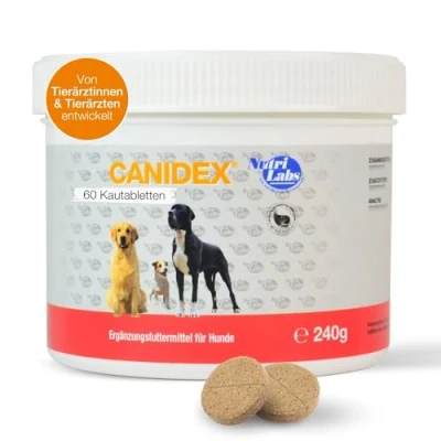 Abbildung von NutriLabs Canidex® Gelenktabletten für Hunde 60 STK. mit MSM, Hyaluronsäure, Glucosamin, UVM. Gesundheitsprodukte Nahrungsergänzungsmittel Hund Teufelskralle