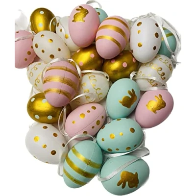 Abbildung von khevga Deko Ostern: Osterdekoration Ostereier mit Band zum Aufhängen Violett Lila im Set (24er Gold Mint)