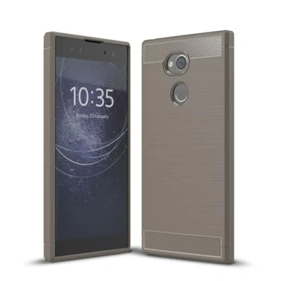 Abbildung von betterfon Carbon TPU Silikon Handy Tasche Hybrid Case Schutz Hülle Panzer Cover Bumper für Sony Xperia XA2 Ultra Grau
