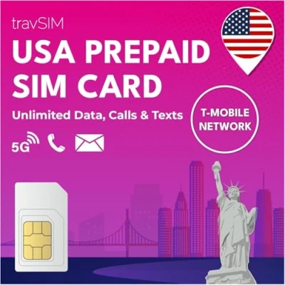 Abbildung von travSIM USA SIM Karte T Mobile Netzwerk 50GB Daten zu 4G/5G Geschwindigkeit für die bietet unbegrenzte Nationale Anrufe &amp; SMS 21 Tage
