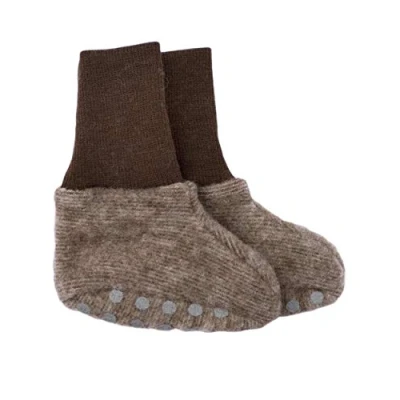 Abbildung von Cosilana, Baby Fleece Schühchen, 60% Wolle kbT und 40% Baumwolle kbA (ab 62/68 mit Noppen) (62/68, Braun melange)