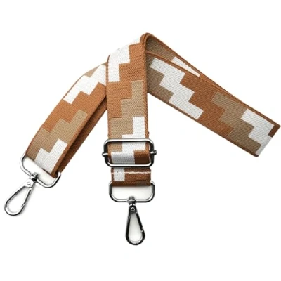 Abbildung von Taschengurte zum Wechseln Verstellbarer Schultergurt für Taschen, Taschengurt Breit 3.8 cm Schulterriemen mit Silber Karabiner Damen Tragegurt Schultertasche und Handtaschen, Braun Weiß, J10