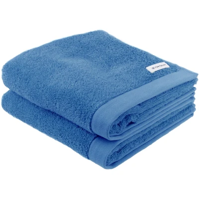 Abbildung von TOM TAILOR Handtuch, 2er Set, 50 x 100 cm, 100% Baumwolle / Frottier, mit Aufhänger und Label Logo, COLOR BATH TOWEL Blau (Cool Blue)