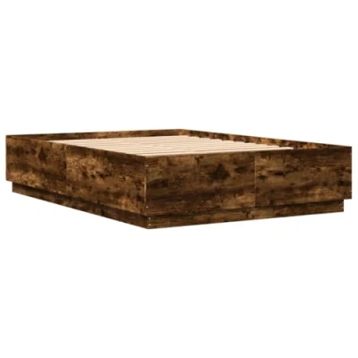 Abbildung von vidaXL Bettgestell, Bett mit Stauraum für Schlafzimmer, Bettrahmen Lattenrost, Schlafzimmerbett Doppelbett, Räuchereiche 140x200cm Holzwerkstoff