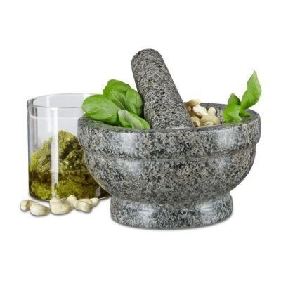 Abbildung von relaxdays Mörser Granit mit Stößel 17 cm