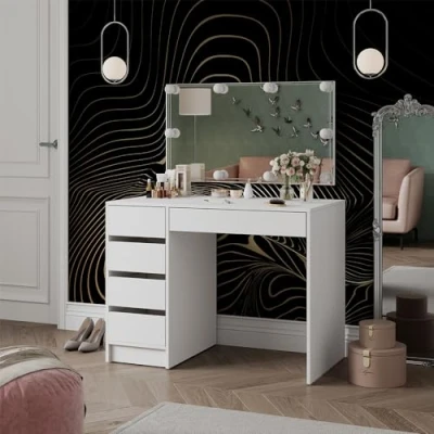 Abbildung von Vicco Schminktisch Thalia, Weiß Hochglanz, 100 cm mit LED Beleuchtung