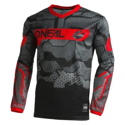 Abbildung von O&#039;NEAL Motocross Shirt langarm Kinder MX MTB Mountainbike Leichtes Material, ergonomischer Slim Fit Schnitt für perfekte Passform Element Youth Jersey Camo V.22 Schwarz Rot XL