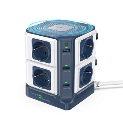 Abbildung von 15 IN 1 BESTEK Steckdosenleiste Mehrfachsteckdose mit Induktive Ladestation, 8 Fach 6 USB A, 1500J Überspannungsschutz kindersicherung Überspannungsschutz, 3600W/16A, Blau