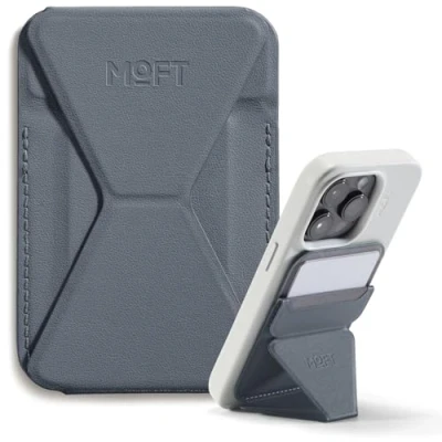 Abbildung von MOFT Magnetische Wallet Ständer für iPhone 16/15/14/13/12 Serie Kompatibel mit MagSafe, MOVAS Vegan Leder Magnetischer Handyständer 3 Betrachtungswinkeln, 2 Kartenhalter (Cool Grey)