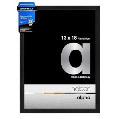 Abbildung von nielsen Bilderrahmen, 13 x 18 cm, Aluminium, Schwarz matt, Fotorahmen zum Auftstellen und Aufhängen im Hoch &amp; Querformat, Echtglas, Alpha