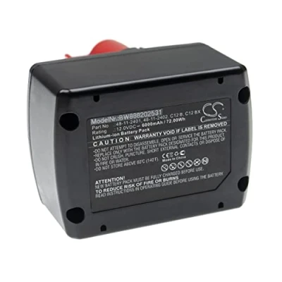 Abbildung von vhbw Akku Ersatz für Milwaukee M12, C12 B, BX, M12 B2, 4932430064 Elektrowerkzeug (6000 mAh, Li Ion, 12 V)