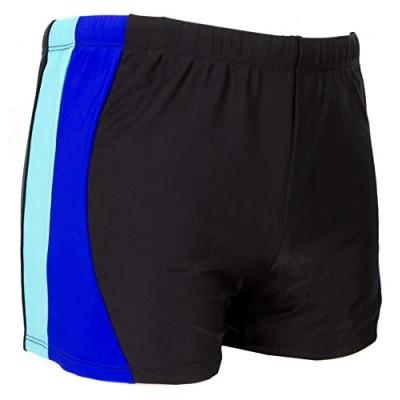 Abbildung von Luvanni Badehose für Herren Schwimmhose Männer kurz eng anliegend Badeshorts gestreift Streifen blau rot schwarz grau Streifenmuster Farbe XL
