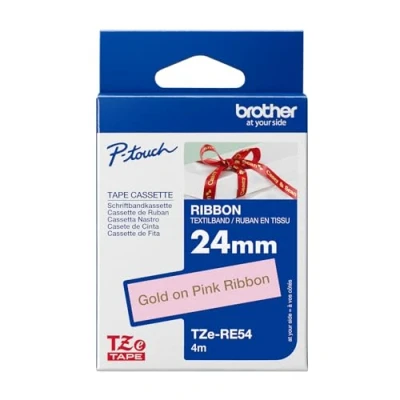 Abbildung von Brother Original textiles Schriftband TZe RE54 gold auf rosa 24 mm breit, 4 m lang (u.a. für P touch H200, H100LB/R, H105, E100/VP, D200/BW/VP, D210/VP,Cube, Cube Plus)