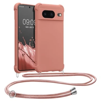 Abbildung von kwmobile Necklace Case kompatibel mit Google Pixel 8 Hülle Cover Kordel zum Umhängen Silikon Schutzhülle Perlmutt