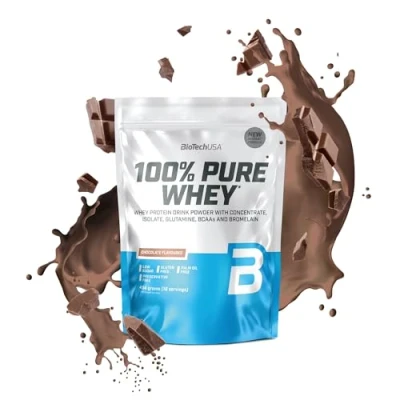 Abbildung von BioTechUSA 100% Pure Whey Proteinpulver mit BCAA und Glutamin Glutenfrei, Palmölfrei 21g Protein pro Portion, 454 g, Schokolade