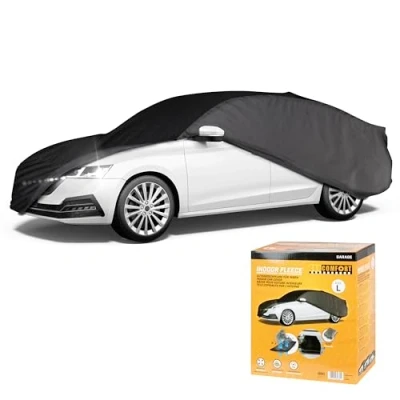 Abbildung von Walser CarComfort Autoplane Indoor Eco Kombi L, Auto Abdeckplane atmungsaktiv, lackschonende Autoabdeckung für Innenbereich grau/schwarz