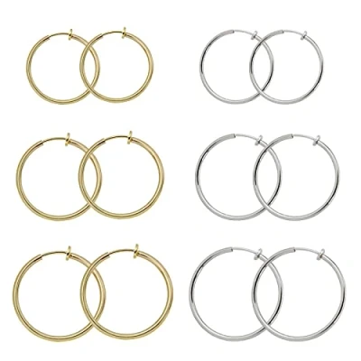 Abbildung von Zeayebsr 6 Paar gefälschte Ohrringe Creolen Nicht durchbohrter Nasenring Frühling Lip Ohrclip Körperschmuck Multi Size Stahl und Goldfarbe von