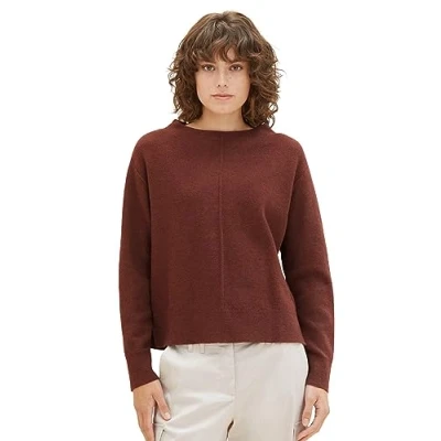 Abbildung von TOM TAILOR Damen Basic Strickpullover mit Struktur, raisin melange, XXL