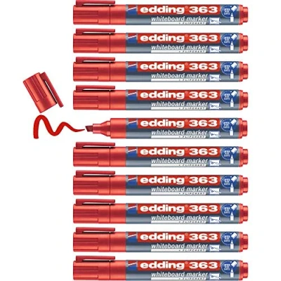 Abbildung von edding 363 Whiteboardmarker rot 10 Whiteboard Stifte Keilspitze 1 5 mm Boardmarker abwischbar für Whiteboard, Flipchart, Magnettafel, Pinnwand, Memoboard Sketchnotes nachfüllbar