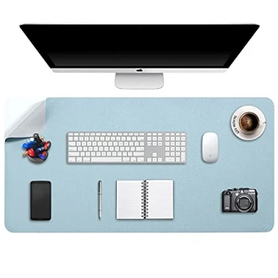 Abbildung von DOBAOJIA Mausepad XXL, Große Mausmat, Laptop Schreibtischmatte, Schreibtischunterlage, Büro Schreibtisch Pad, Schreibblock, Doppelseitige Verwendung PU Leder Wasserdicht, 90 x 43cm Azurblau/Silber