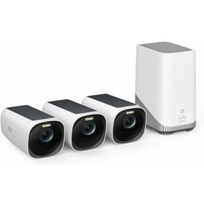 Abbildung von eufy Security S330 eufyCam 3, überwachungskamera aussen, 4K kabellose solar 3+1 mit Gesichtserkennung K.I, Farbige Nachtsicht, Erweiterbarer Speicher 16TB, Gebührenfreie Nutzung
