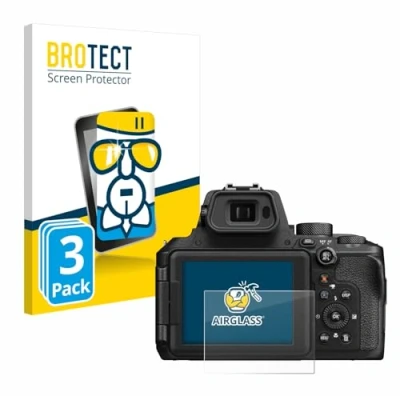 Abbildung von BROTECT Schutzglas für Nikon Coolpix P950 (3 Stück) Schutzfolie Panzer Folie Glas [Extrem Kratzfest 9H, Anti Fingerprint, Ultra Transparent]