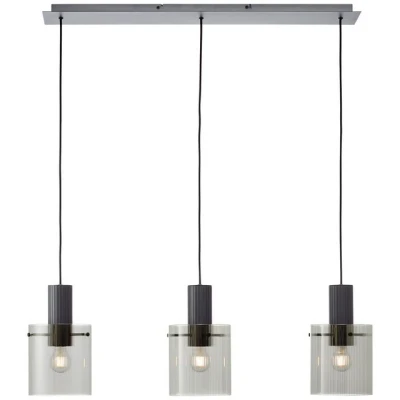 Abbildung von Brilliant Pendelleuchte Riffelini, ohne Leuchtmittel, 150 x 98 18 cm, 3x E27, kürzbar, geriffeltes Rauchglas, anthrazit
