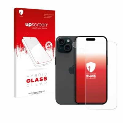 Abbildung von upscreen Schutzglas für Apple iPhone 15 (Display+Kamera) Schutzfolie, Glas Folie [Klar, 9H Panzerschutz, Anti Fingerprint]