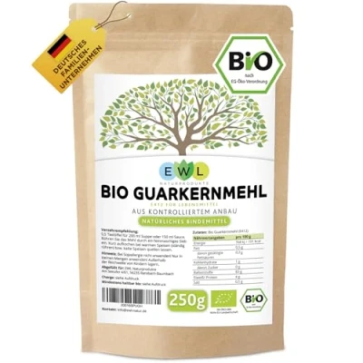 Abbildung von EWL Naturprodukte Guarkernmehl Bio 250g, für Eis, Guar Gum Vegan und Glutenfrei, Bindemittel E412 aus kontrolliertem Anbau