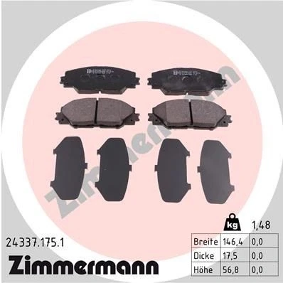 Abbildung von ZIMMERMANN 24337.175.1 Bremsbelagsatz Foto entspricht Lieferumfang TOYOTA: RAV4 III SUV, Auris Schrägheck, IV SUV