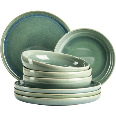 Abbildung von MÄSER Serie Elina Uno, Modernes Keramik Teller Set mit unregelmäßiger Effektglasur für 4 Personen, flache Speiseteller und Suppenteller, 8 teiliges Tafelservice, Steinzeug, Beach