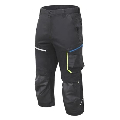 Abbildung von Högert Technik Reetz elastische 3/4 Schutzhose schwarz L (52) Twill Gewebe Shorts mit Taschen Herren Kurz Arbeitshose Arbeitsshorts Arbeitshosen Männer EN ISO 13688