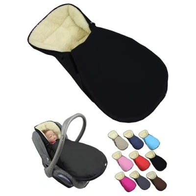 Abbildung von Fußsack für Babyschale [Winterfußsack] Kinderautositz kompatibel mit Maxi Cosi Babyschalen Gruppe 0+ Lammwolle Sitzauflage verstellbar (schwarz)