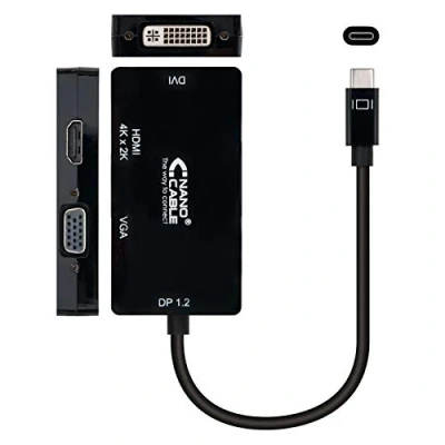 Abbildung von Nanocable 10.16.4301 BK USB C zu VGA/DVI/HDMI Konverter, 3in1, schwarz