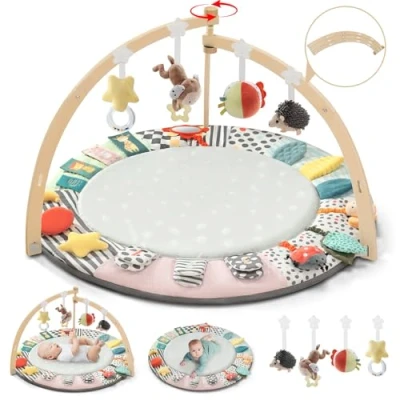 Abbildung von Spielbogen Baby, Faltbare Holz, 6 Entwicklung Zonen Spielmatte, Baby Play Mat krabbeldecke mit 7 Abnehmbare (17x13.4x5.5in)