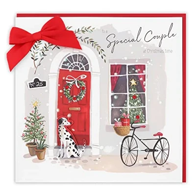 Abbildung von Clintons: Red Door To Special Couple Weihnachtskarte mit Hundemotiv