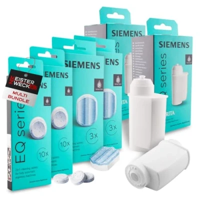 Abbildung von SIEMENS 2x Reinigungstabletten + Entkalkungstabletten Wasserfilter Pflegeset (MEISTERZWECK4U, [ TZ80001 TZ80002 TZ70003 Reinigung, Entkalkung und Filter Pflegeset)